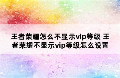 王者荣耀怎么不显示vip等级 王者荣耀不显示vip等级怎么设置